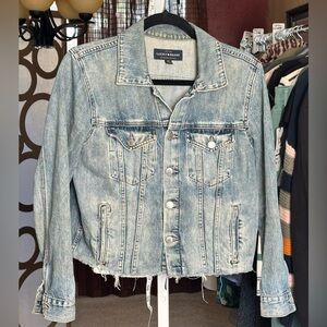 Lucky Brand Tomboy Trucker Denim Jacket Medium Cropped Distressed Hem